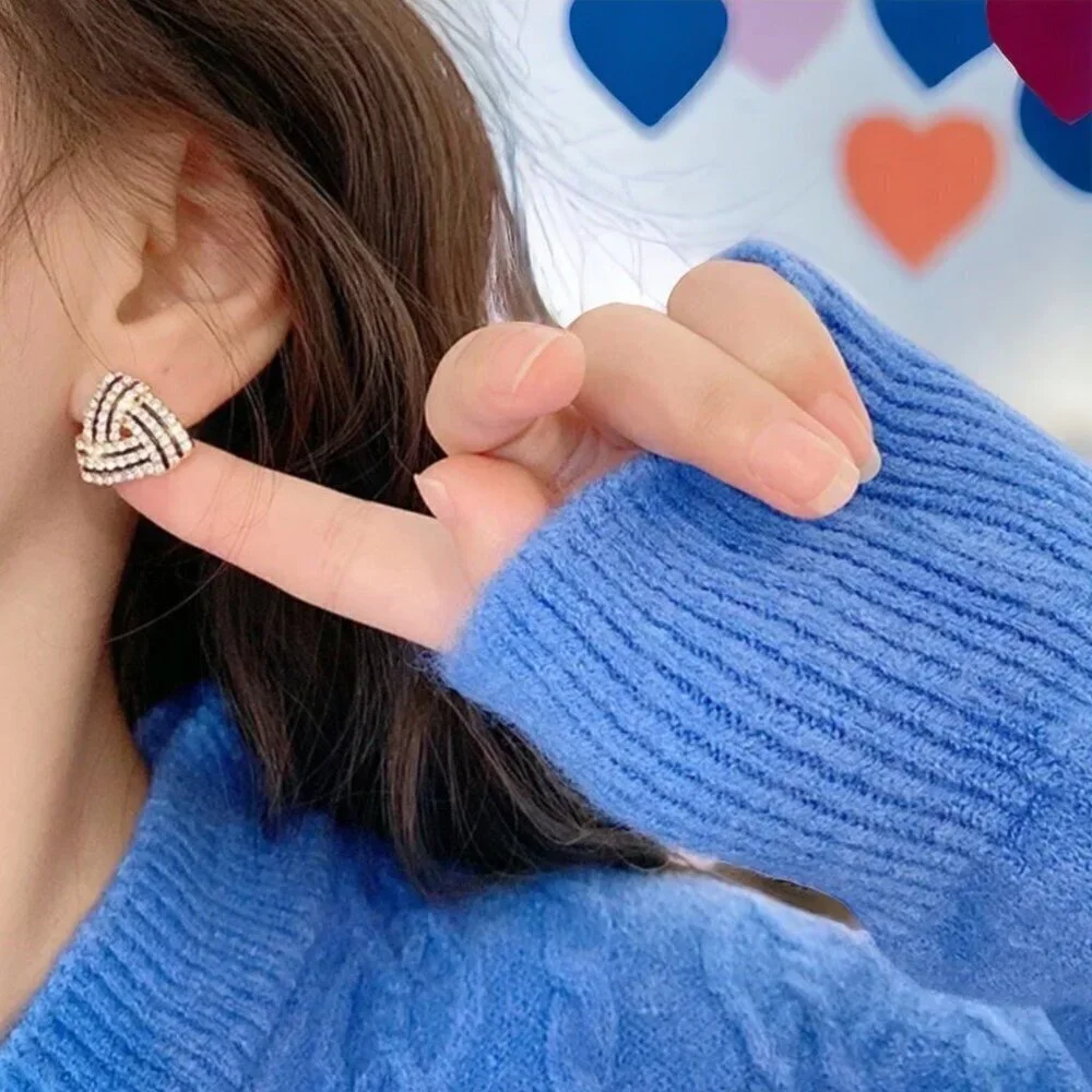 NWT 14K Gold Plated Interlocking Triangle CZ Pave Stud Earrings - Picture 4 of 12